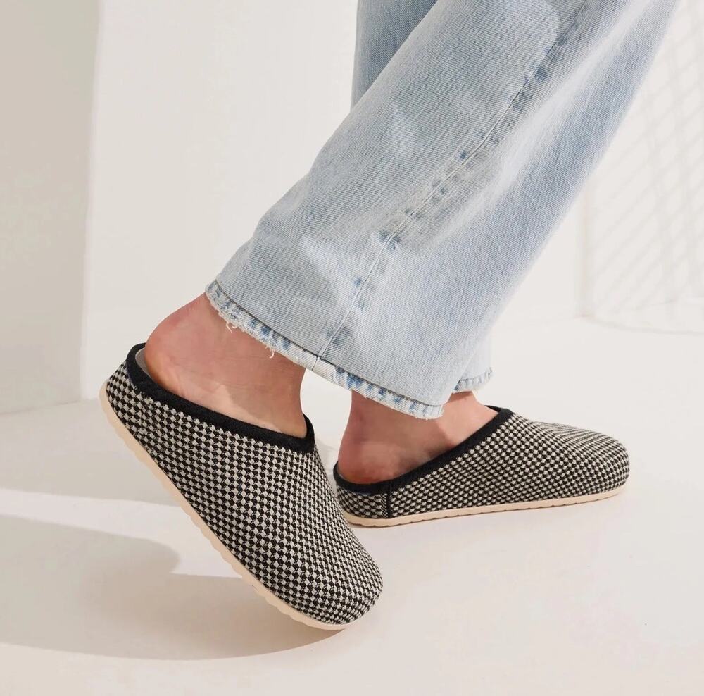 Rothy’s The Casual Clog Black Beige Checkered Knit Mule Shoes Women’s Size 9